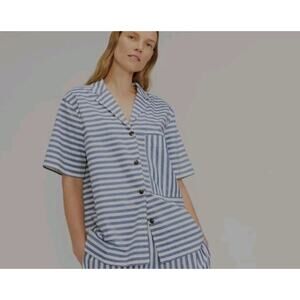 Everlane Poplin Blue/White Striped Button Down Top Sz S Beach Coastal Nautical